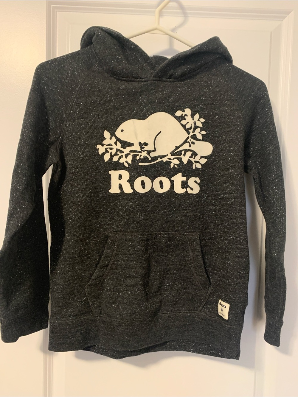 Roots Kids Dark Charcoal Hoodie with White Logo
